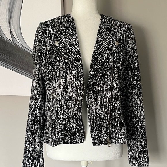 NWT Alice Hope Graphic Black & White Moto style diagonal zip blazer jacket - Picture 6 of 12